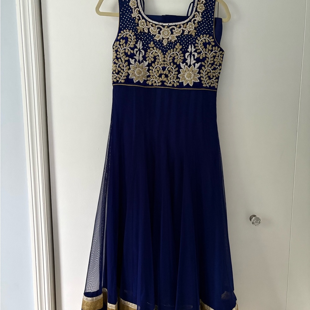 Blue, gold, and silver Anarkali